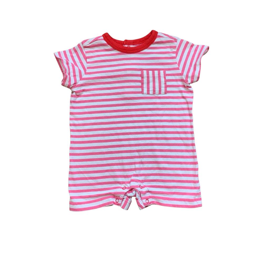Primary Pink Striped Shortie Pocket Romper